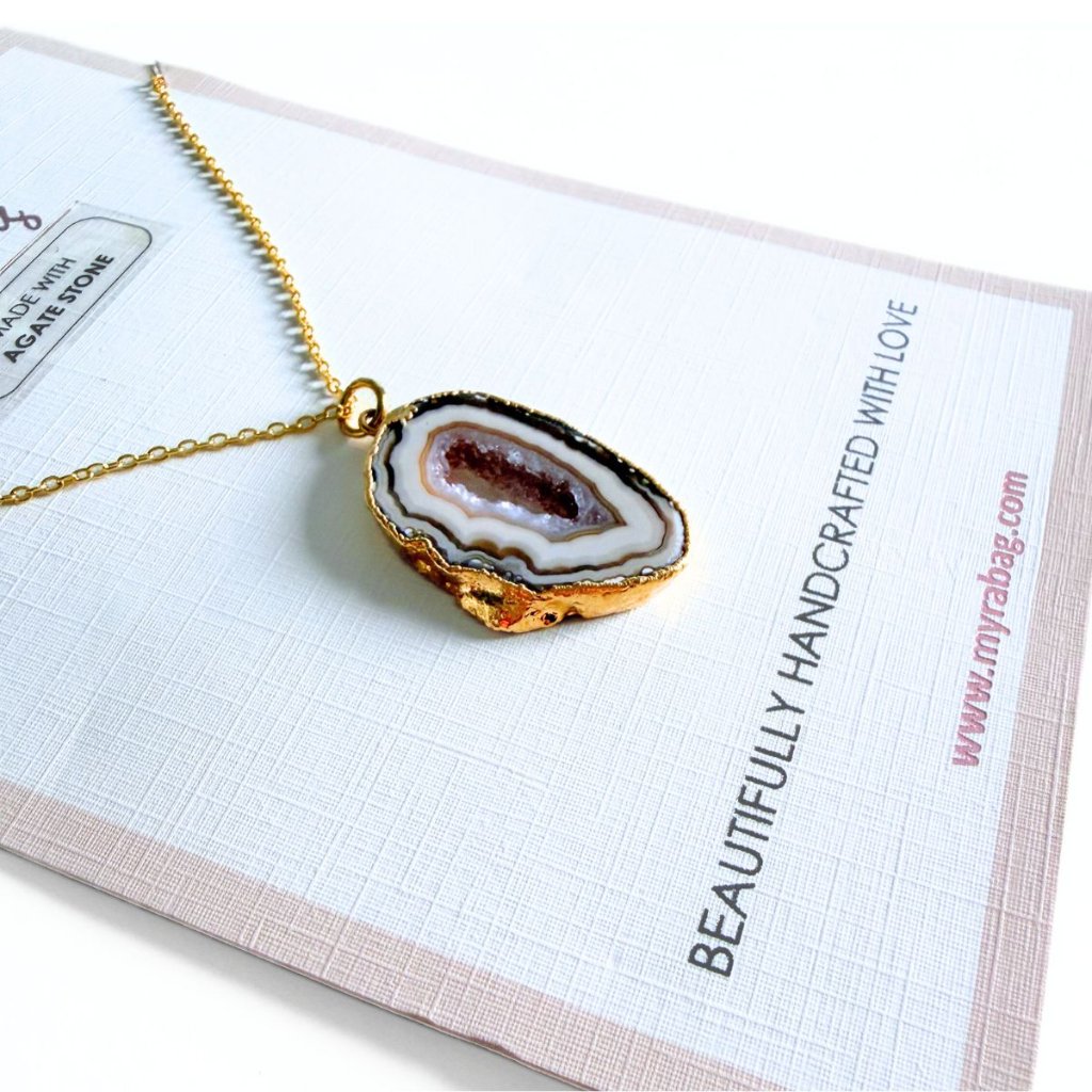 Myra Bag Paradise Island Agate Stone Pendant Gold-Plated Chain Necklace Nwt